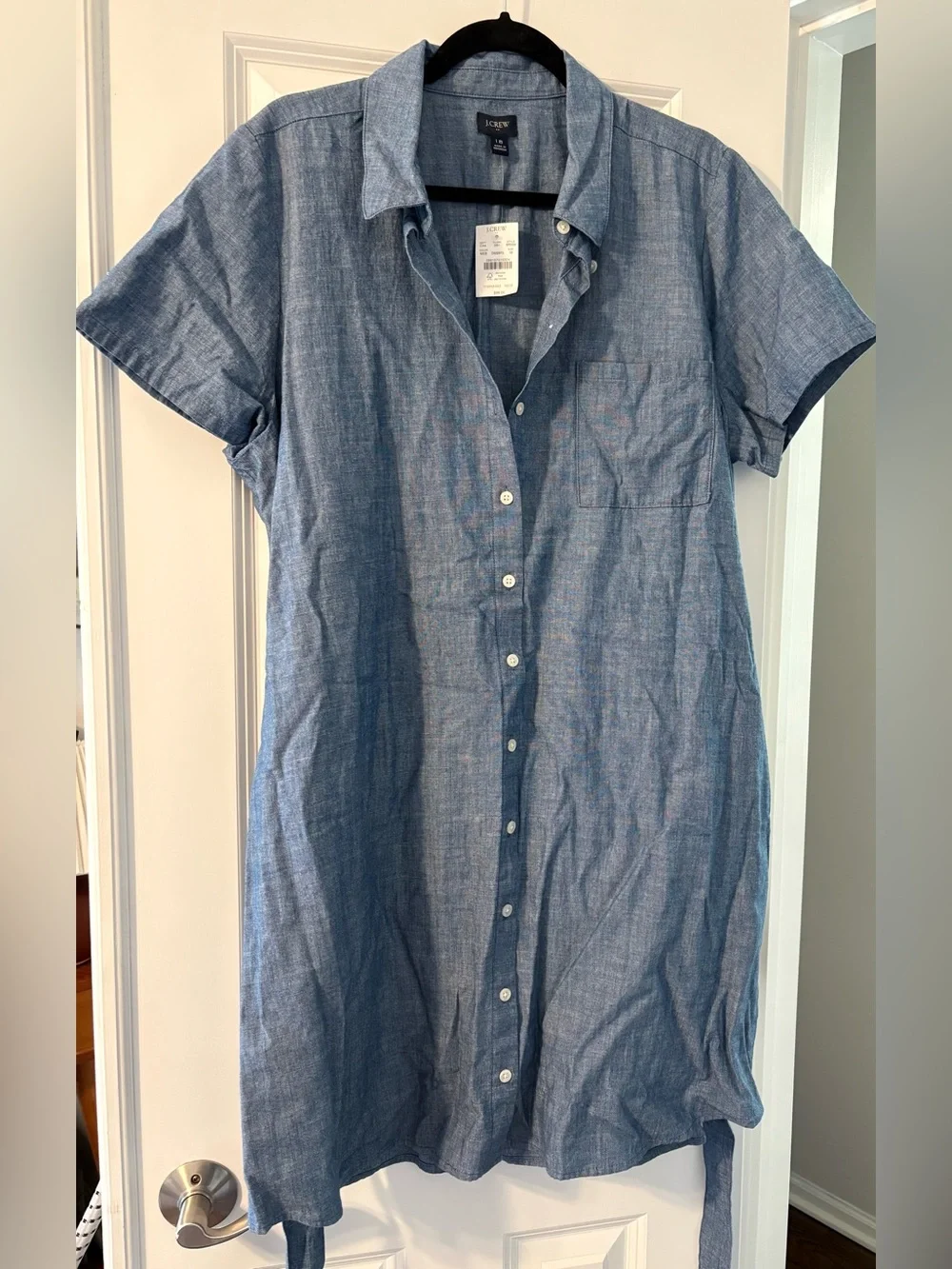 NWT J. Crew Blue Chambray Button-Down Shirt Dress with Tie Waist - Size 18